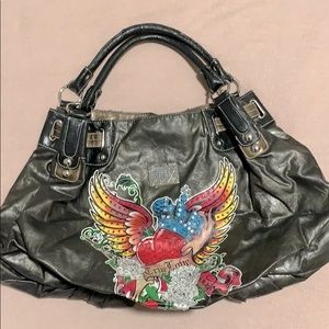 Large Ed Hardy Bejeweled Satchel